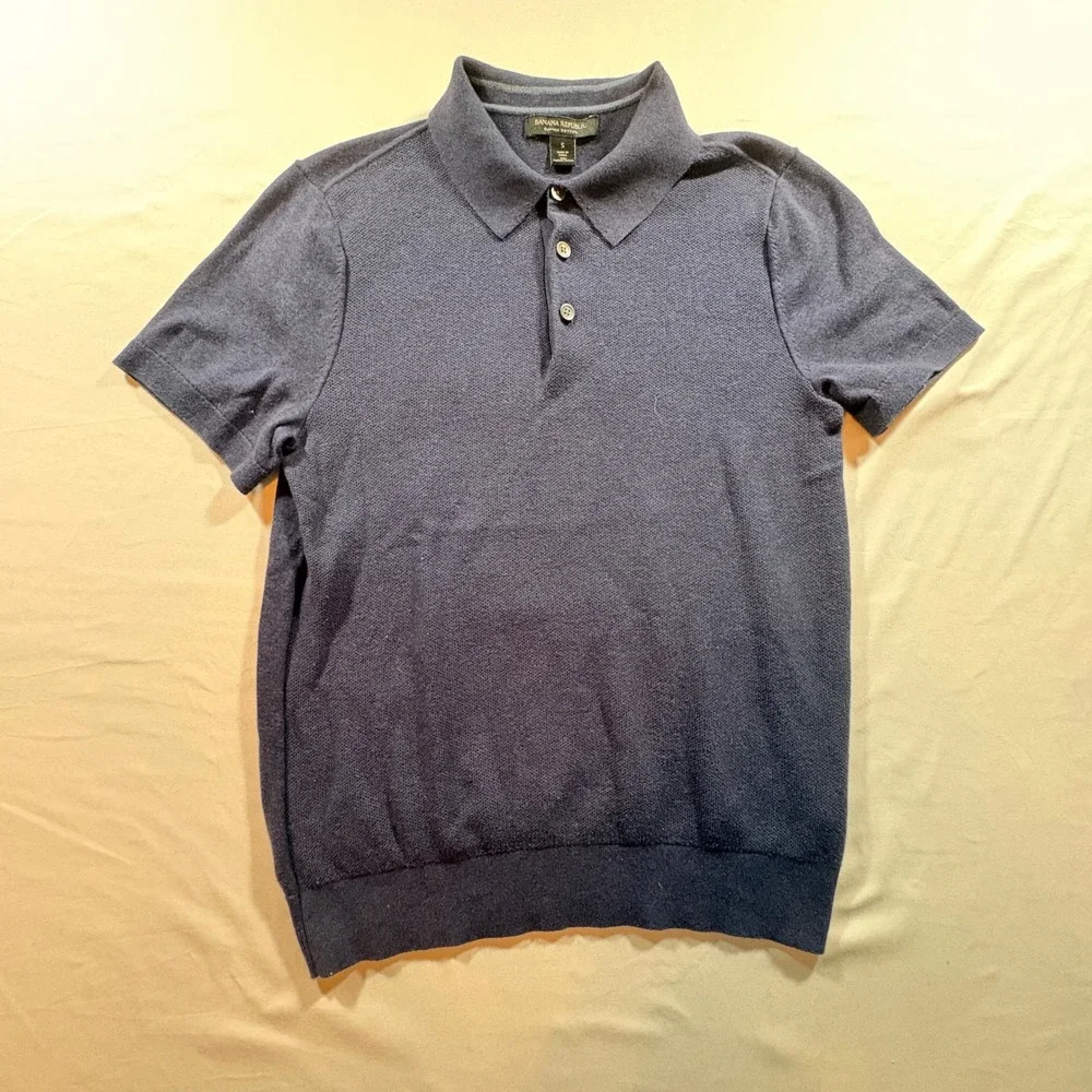 Banana Republic Polo Shirt Mens Small Navy Blue Supima Cotton Knit Short Sleeve